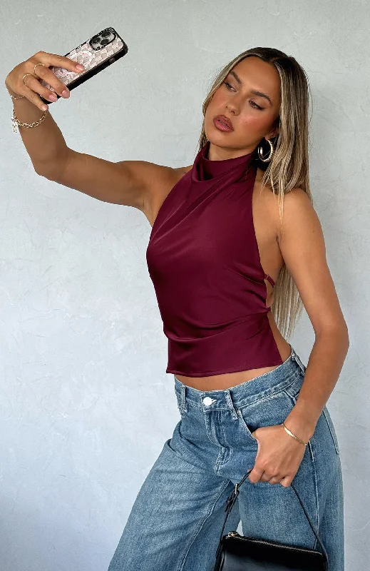 VIP Member Discount Time Passes Halter Top Merlot