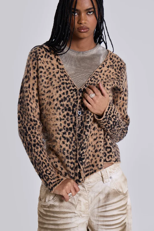 Women's Elegant Formal Outfit Leopard Chuck Cardigan