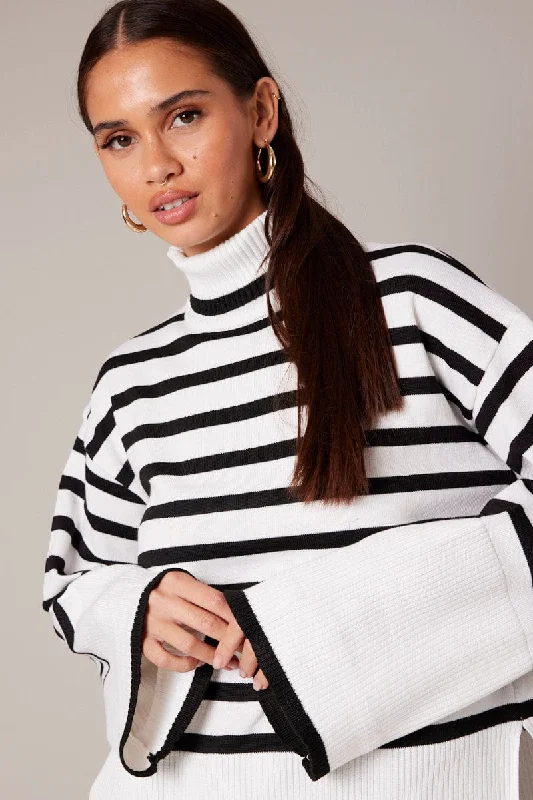 Women's Seasonal Garments White Stripe Knit Jumper