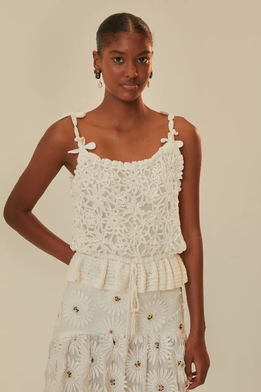 Boutique Styles White Flowers Crochet Top