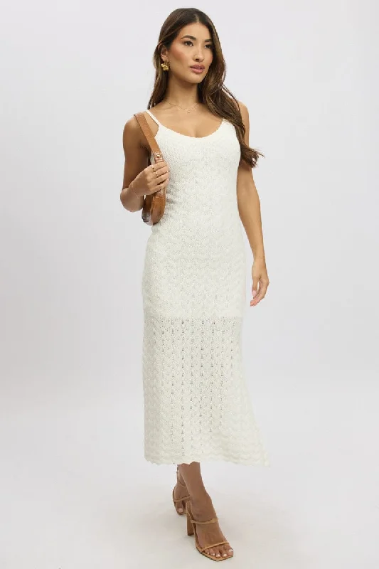 Sales Clothes White Knit Dress Singlet Midi