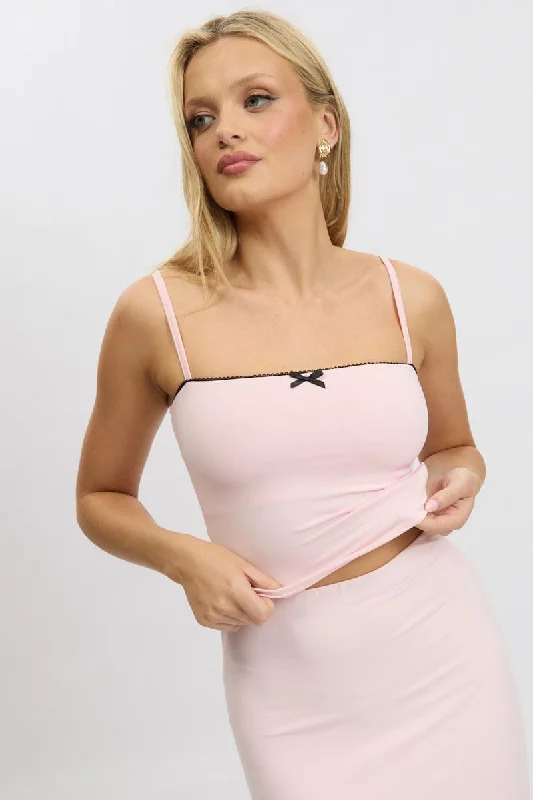 Casual Style for Busy Women Pink Singlet Sleeveless Bow Detail