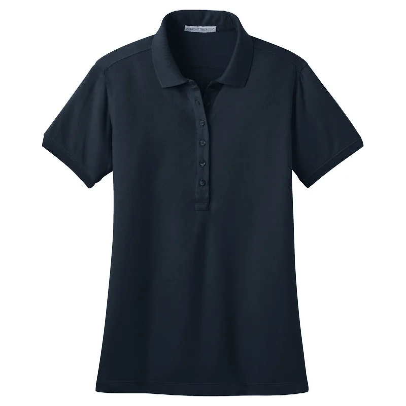 Vibrant Femme Fashion Port Authority Women's Dress Blue Navy Stretch Pique Polo