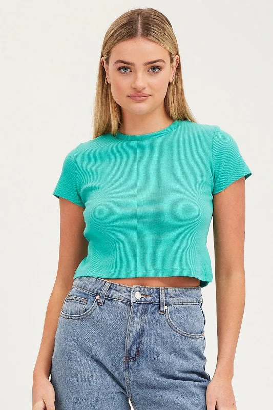 Modern Women's Attire Green T Shirt Short Sleeve Crew Neck