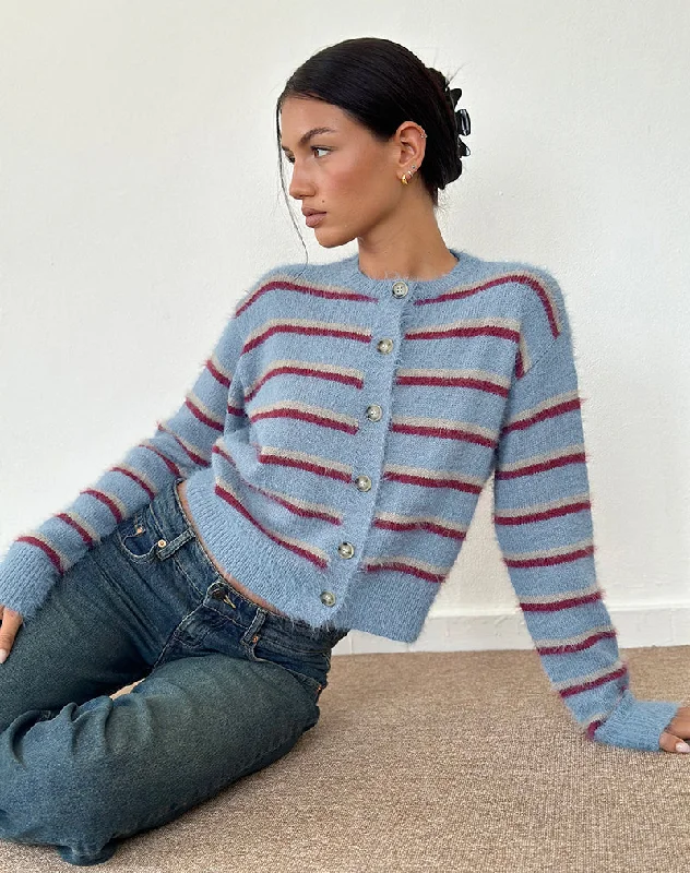 Women's Online Clothing Boutique Audrina Cardigan in Blue and Red Stripe