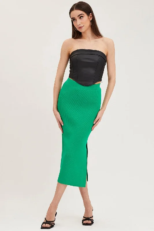 Trendy Outfits For Girls Green Knit Skirt Midi Side Split