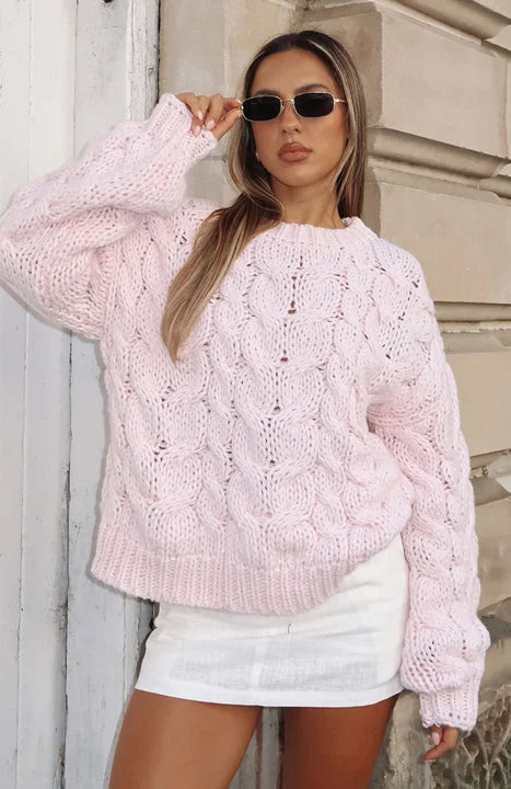 Women's Casual Outfit Real Feelings Oversized Knit Sweater Baby Pink