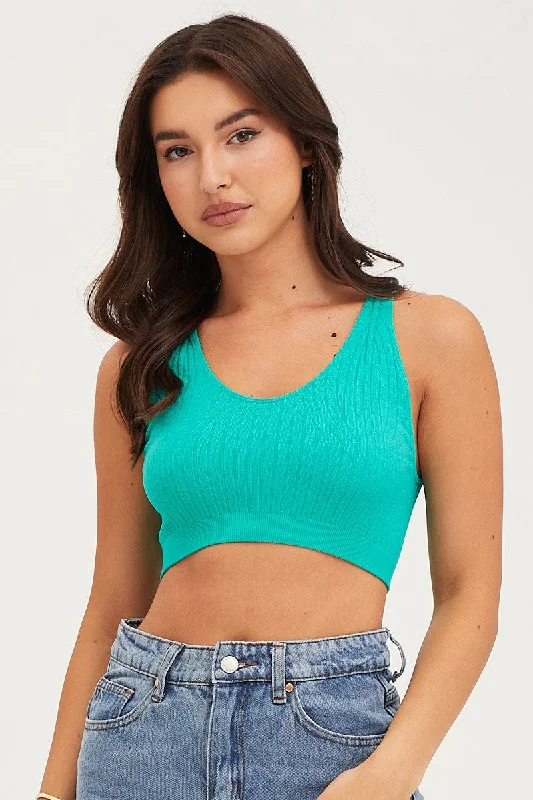 Women's Festive Attire Green Tank Top Sleeveless Seamless