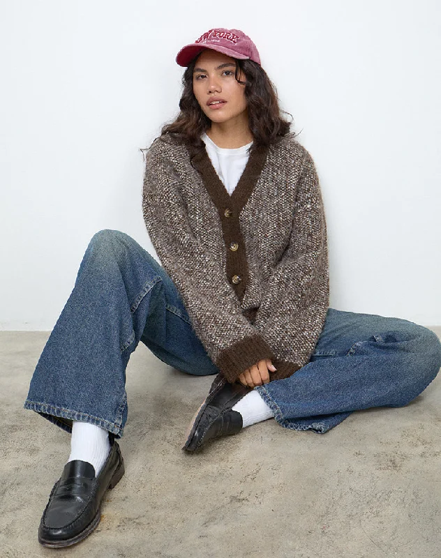 Chic And Comfortable Ura Oversized Knitted Cardigan in Brown and Cream