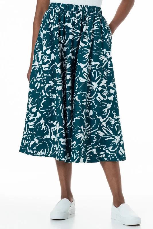 Contemporary Women's Clothing A-Line Midi Skirt _ 152025 _ Teal