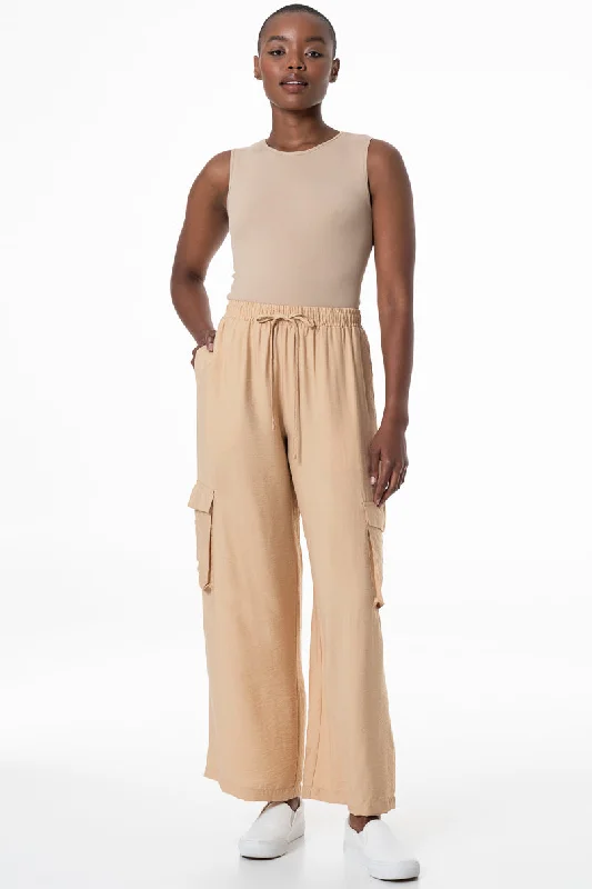 Women's Elegant Outfit Cargo Pants _ 145587 _ Stone