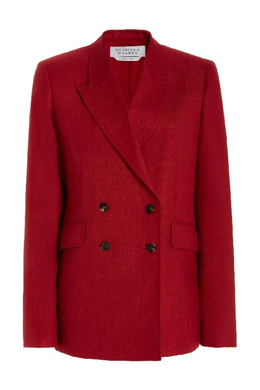 Free Spirited Fashion Angela Blazer in Red Wool and Silk Linen