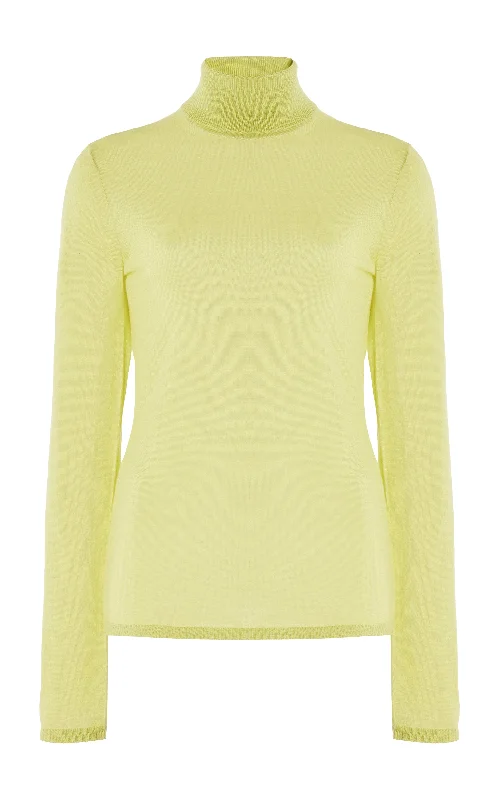 Online Boutiques Costa Knit Turtleneck in Lime Adamite Cashmere Silk