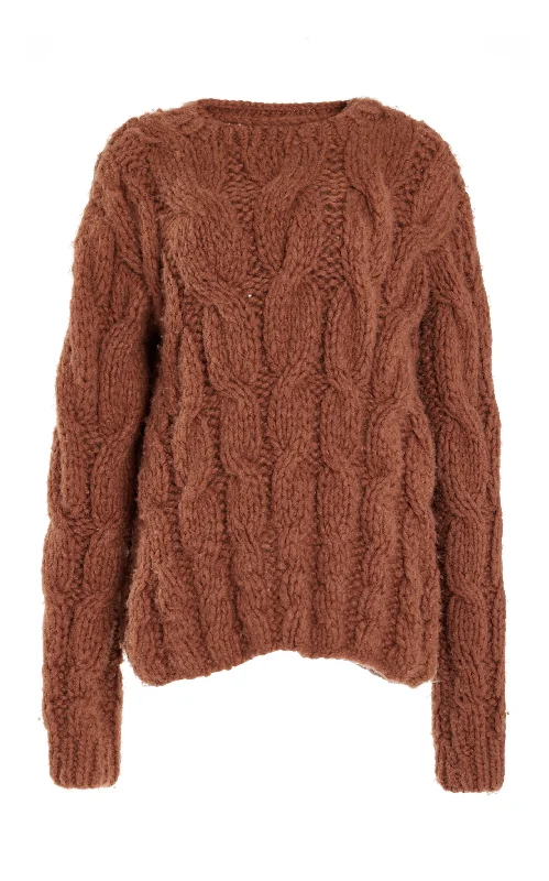 Women's Fashion Clothing Ember Knit Sweater in Cognac Welfat Cashmere