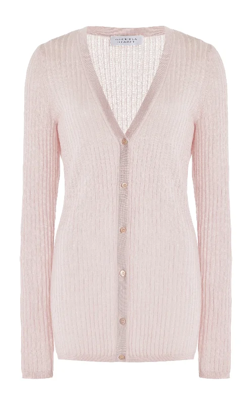 Online Boutiques Best Emma Pointelle Knit Cardigan in Blush Cashmere Silk