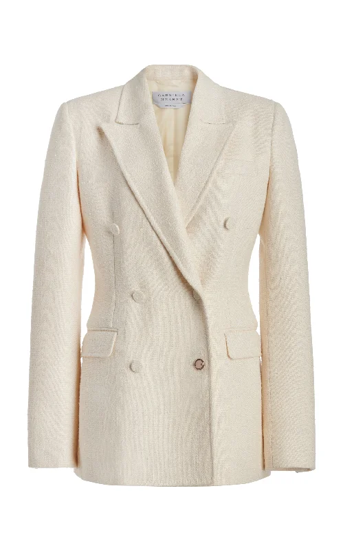 High End Women's Wear Gavin Blazer in Ivory Silk Virgin Wool Slub