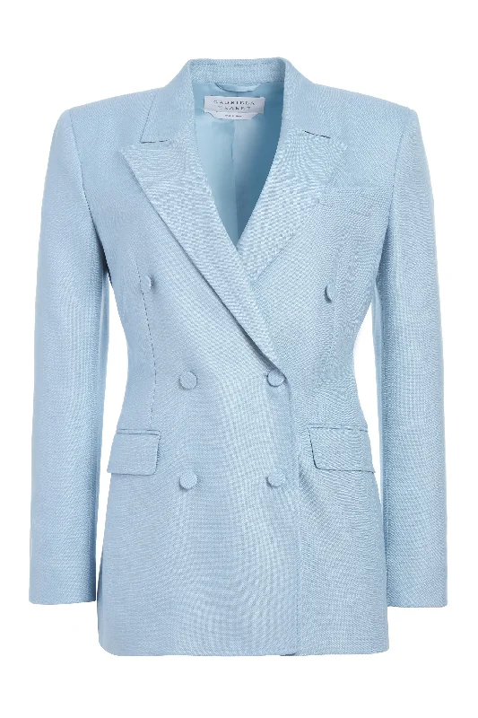 Chic Outfits Gavin Blazer in Stone Blue SIlk Virgin Wool