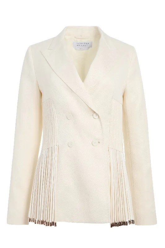 Boutique Styles Giorgio Fringe Blazer in Ivory Textured Linen