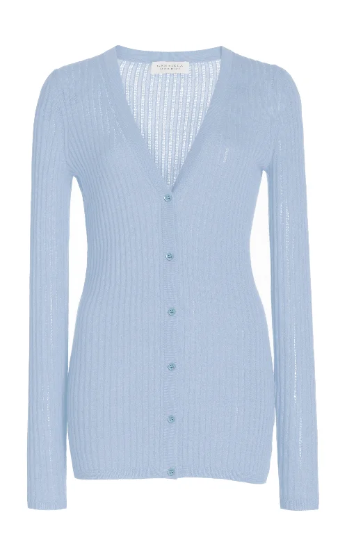 Women Fashion Homer Pointelle Knit Cardigan in Halogen Blue Cashmere Silk