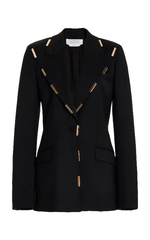 Casual Chic Leiva Blazer in Black Sportswear Wool with Gold Bars