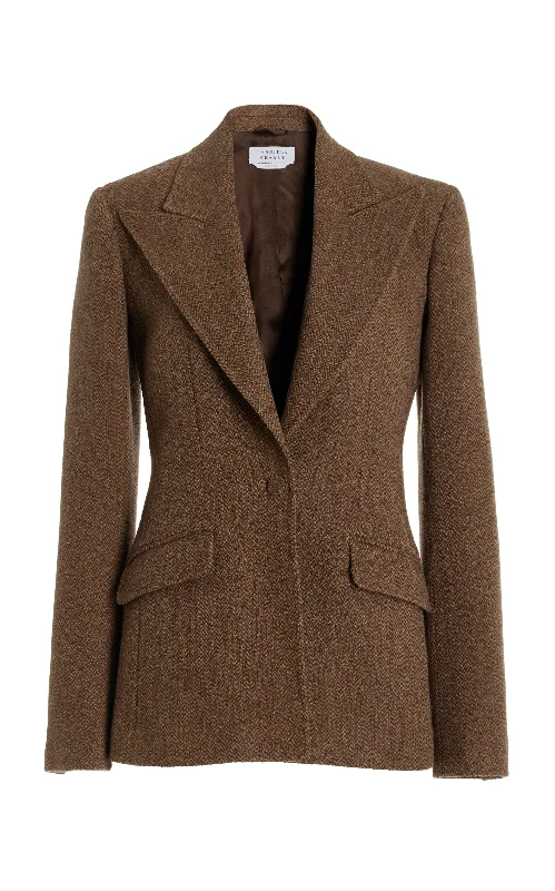 Elegant Clothing Leiva Blazer in Chocolate Multi Virgin Wool Cashmere Herringbone