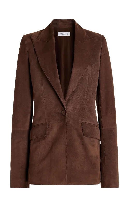 Classic Women's Fashion Leiva Blazer in Chocolate Suede