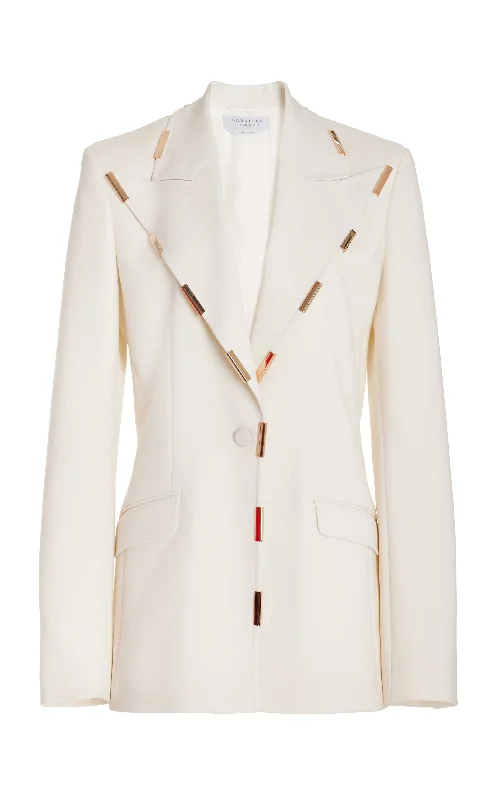 Casual Chic Clothing Leiva Blazer in Ivory Sportswear Wool with Gold Bars