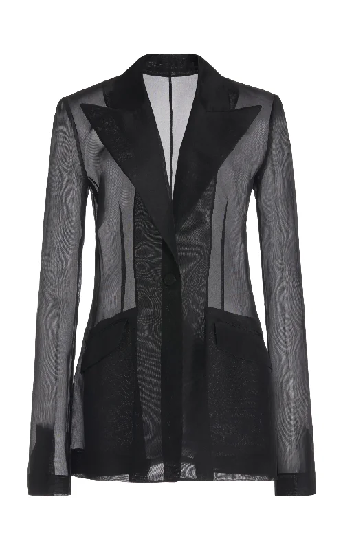 Luxury Fashion Leiva Sheer Blazer in Black Silk Organza