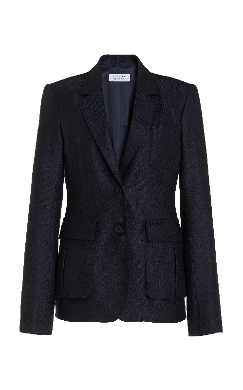 Urban Femme Streetwear Louisa Blazer in Dark Navy Virgin Wool Cashmere Flannel