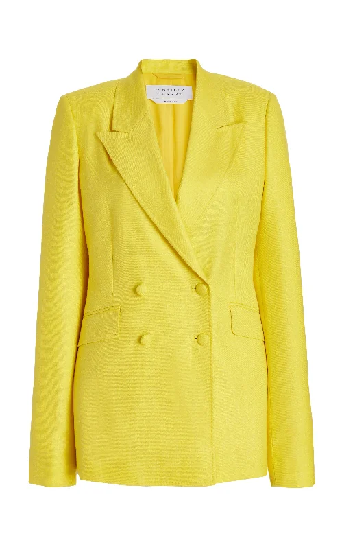 Current Trends Stephanie Blazer in Cadmium Yellow Virgin Wool and Silk Linen Twill