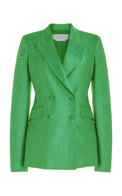 Colorful Clothing Stephanie Blazer in Peridot Green Virgin Wool and Silk Linen