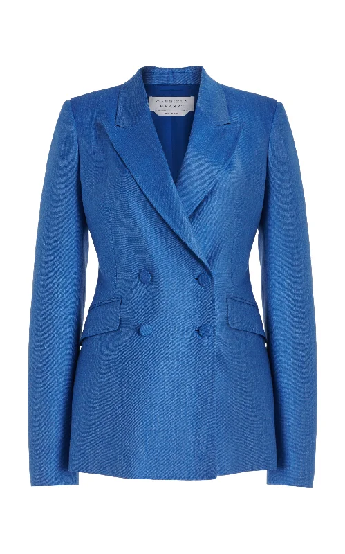 Vibrant Styles Stephanie Blazer in Sapphire Virgin Wool and Silk Linen