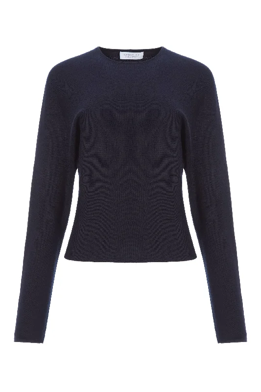 Women's Online Clothing Boutique Theodore Knit Sweater in Navy Cashmere Silk