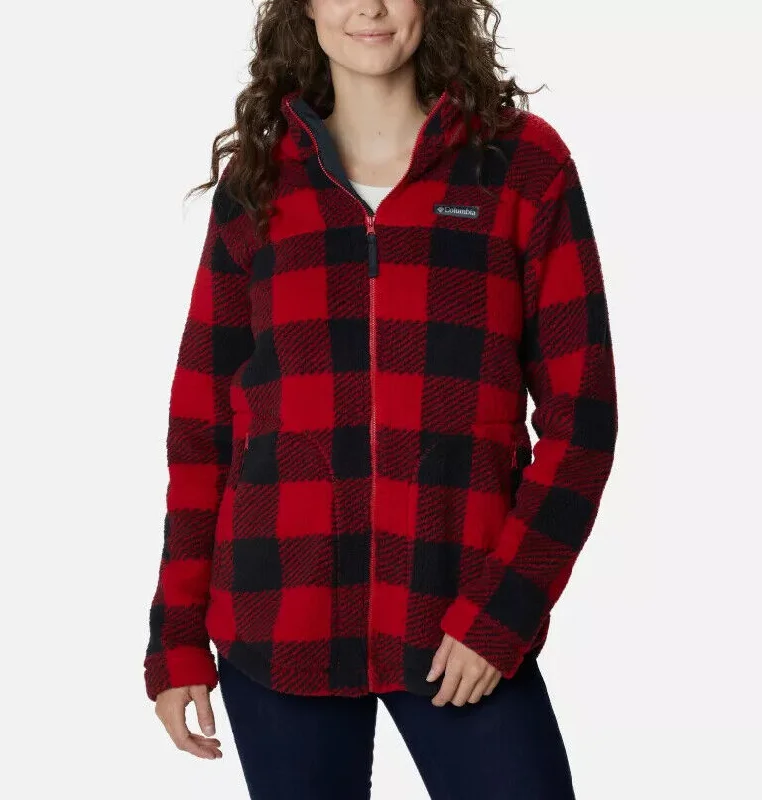 Women's Seasonal Garments Columbia West Bend XL0967-613 Jacket Women's Red Fleece Check Full Zip CLO962