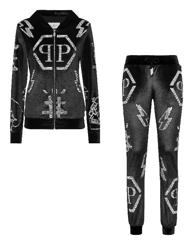 Chic Women's Clothing Online Tracksuit Hoodie/Trousers Monogram  with Crystals