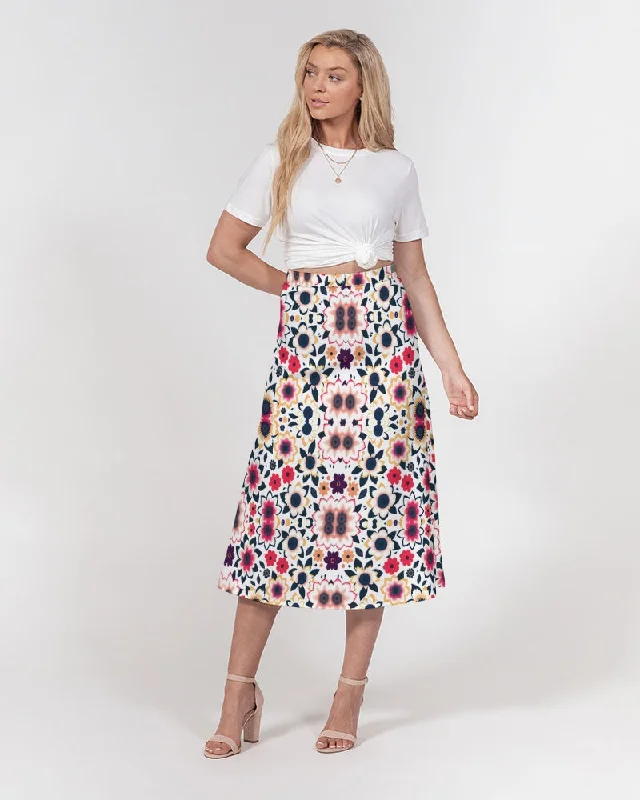 Women's Vacation Attire Abstract flower pattern Women's All-Over Print A-Line Midi Skirt