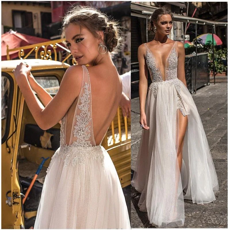 Top 10 Women's Online Clothing Stores Backless Lace Beach Wedding Dress