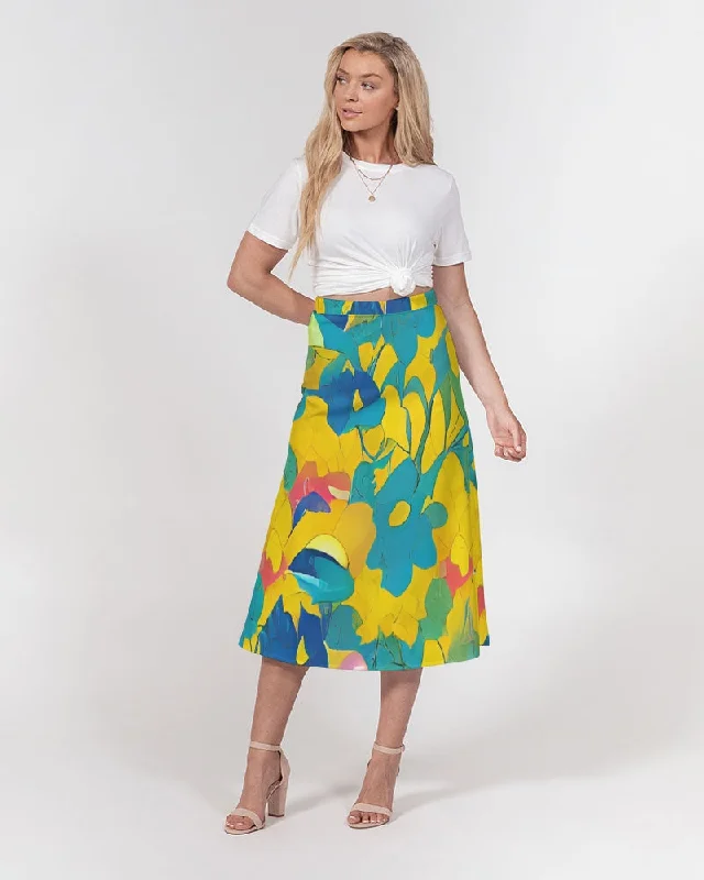 Women's Garments Beautiful yellow and blue hint of red pattern Women's A-Line Midi Skirt