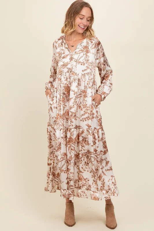 Trend Alert Brown Floral Tassel Tie Front Maxi Dress