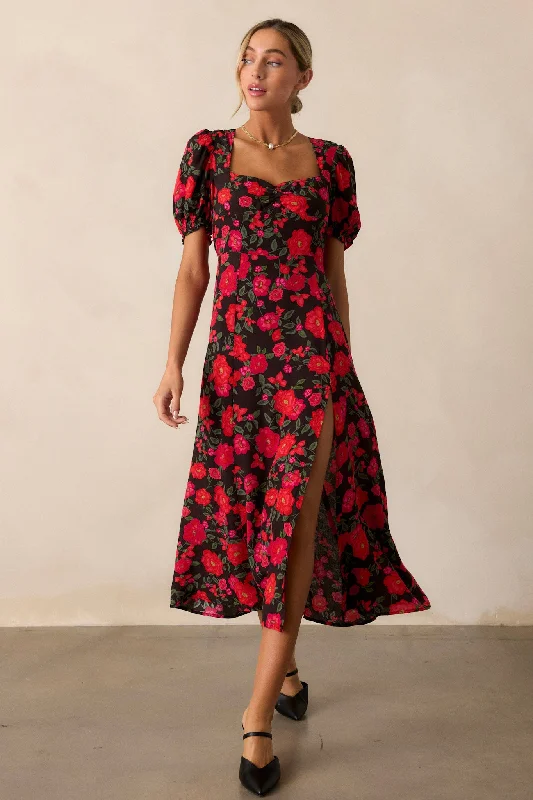 Trendy Boutique Online Canyon Echoes Black Floral Multi Midi Dress