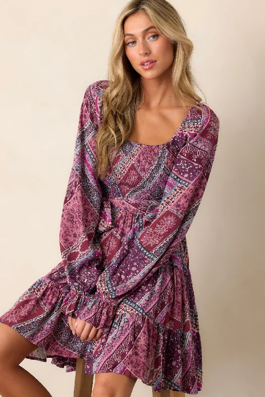 Affordable Women's Clothing Online Cause A Commotion Purple Multi Print Dress