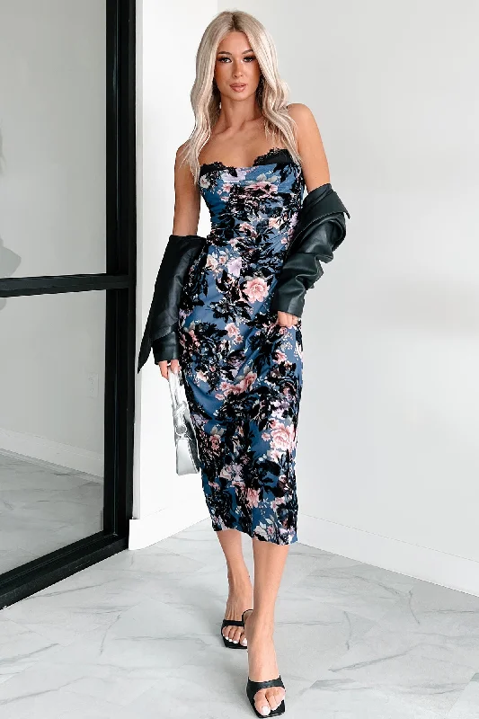 Vintage-Inspired Garments Certain Stunner Velvet Burnout Floral Mesh Midi Dress (Black)