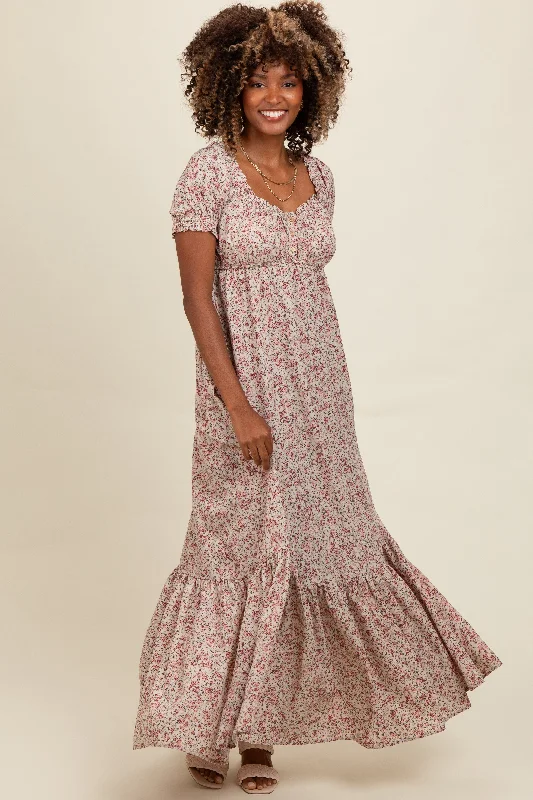 Best Clearance Sales Right Now Cream Floral Button Accent Maxi Dress