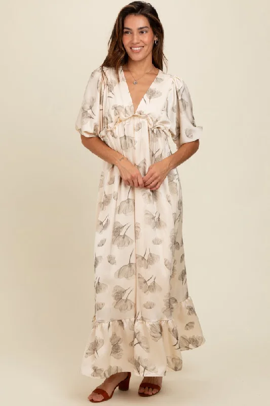 Trend Alert Cream Floral Chiffon Ruffle Accent Maxi Dress