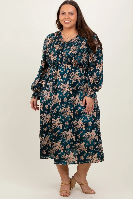 Comfortable Clothes Dark Teal Floral Plus Midi Dress