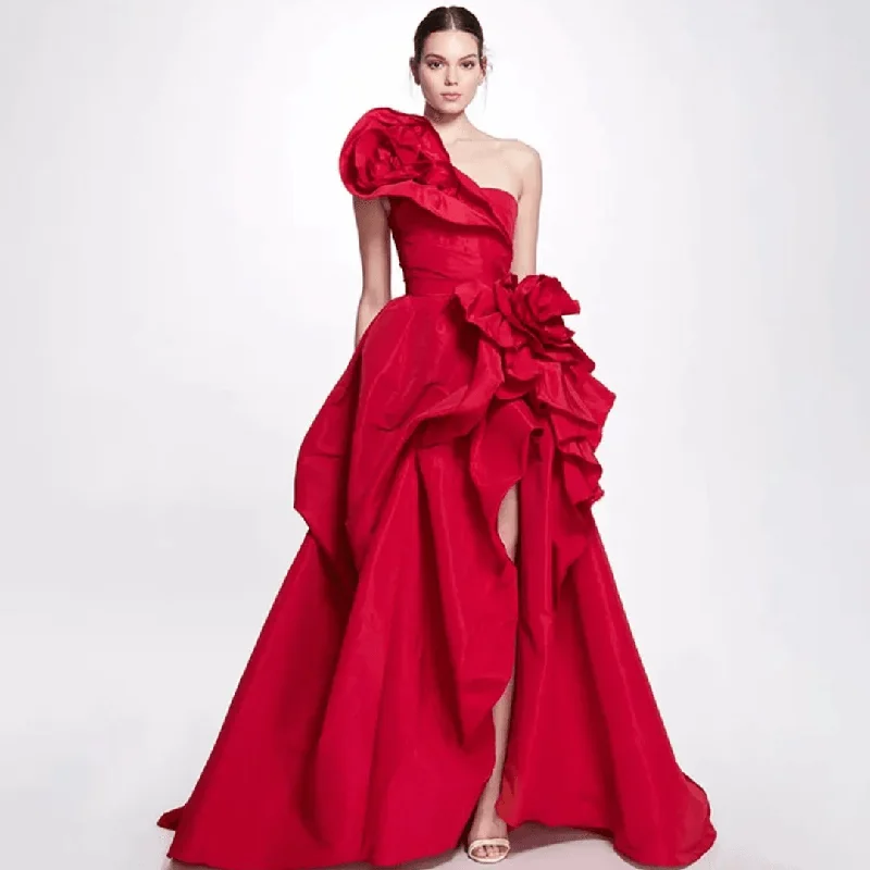 Early Bird Offer Fashion Red Women Formal Evening Dresses Long Bridal Wedding Prom Gowns for Birthday One Shoulder Party Dresses 2024