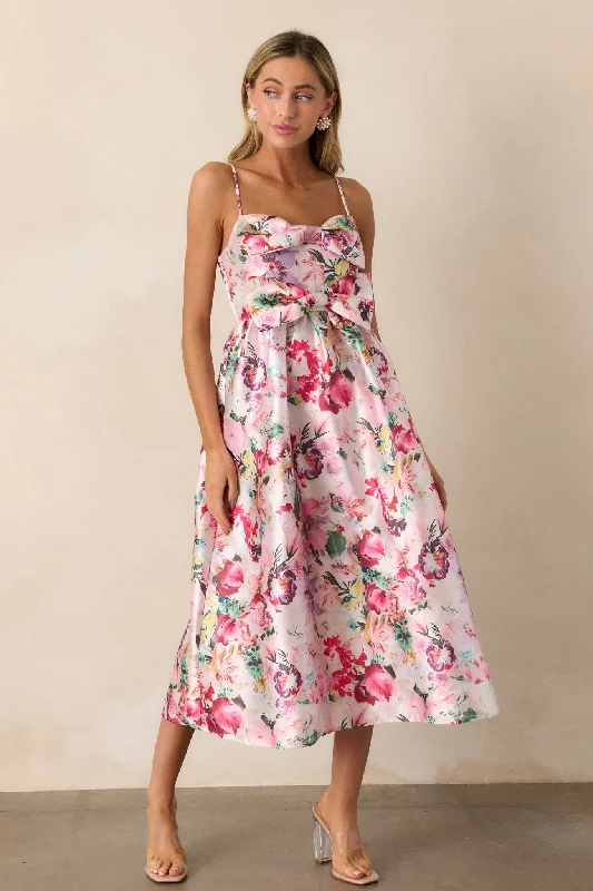 Flash Sale Clothing Fleeting Fauna Pink Floral Midi Dress