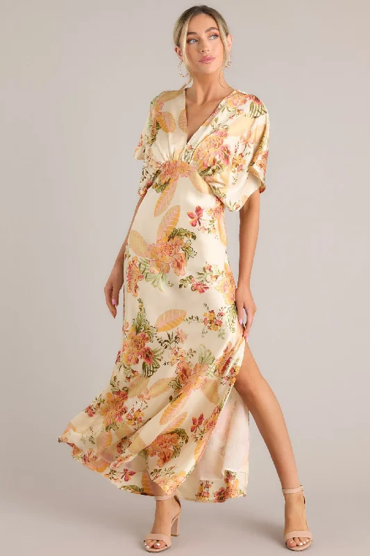 Timeless Classics Frames Of Bliss Beige Floral Maxi Dress