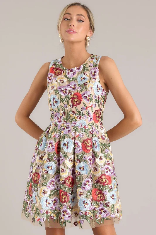 Trend Alert Garden Bloom Natural Floral Embroidered Mini Dress