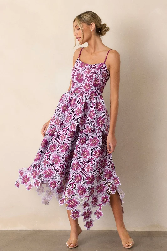 Flash Discount Glimpse Of Grace Light Plum Floral Embroidered Midi Dress